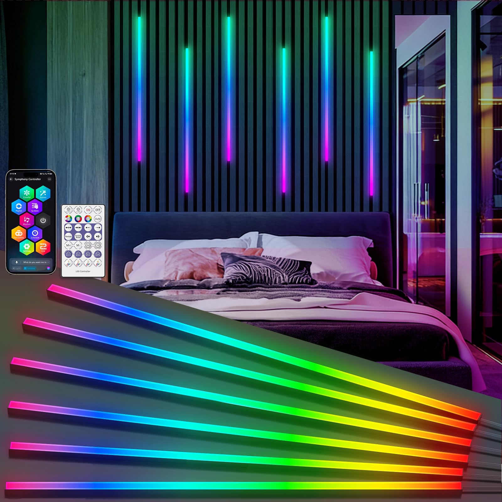 RGB+IC LED Akustikpaneele Beleuchtung, 6 Stück Intelligente Farbverfolgende Wandpaneele Beleuchtung mit Alexa & WLAN-App-Steuerung, DIY LED Streifen mit mehreren Farben