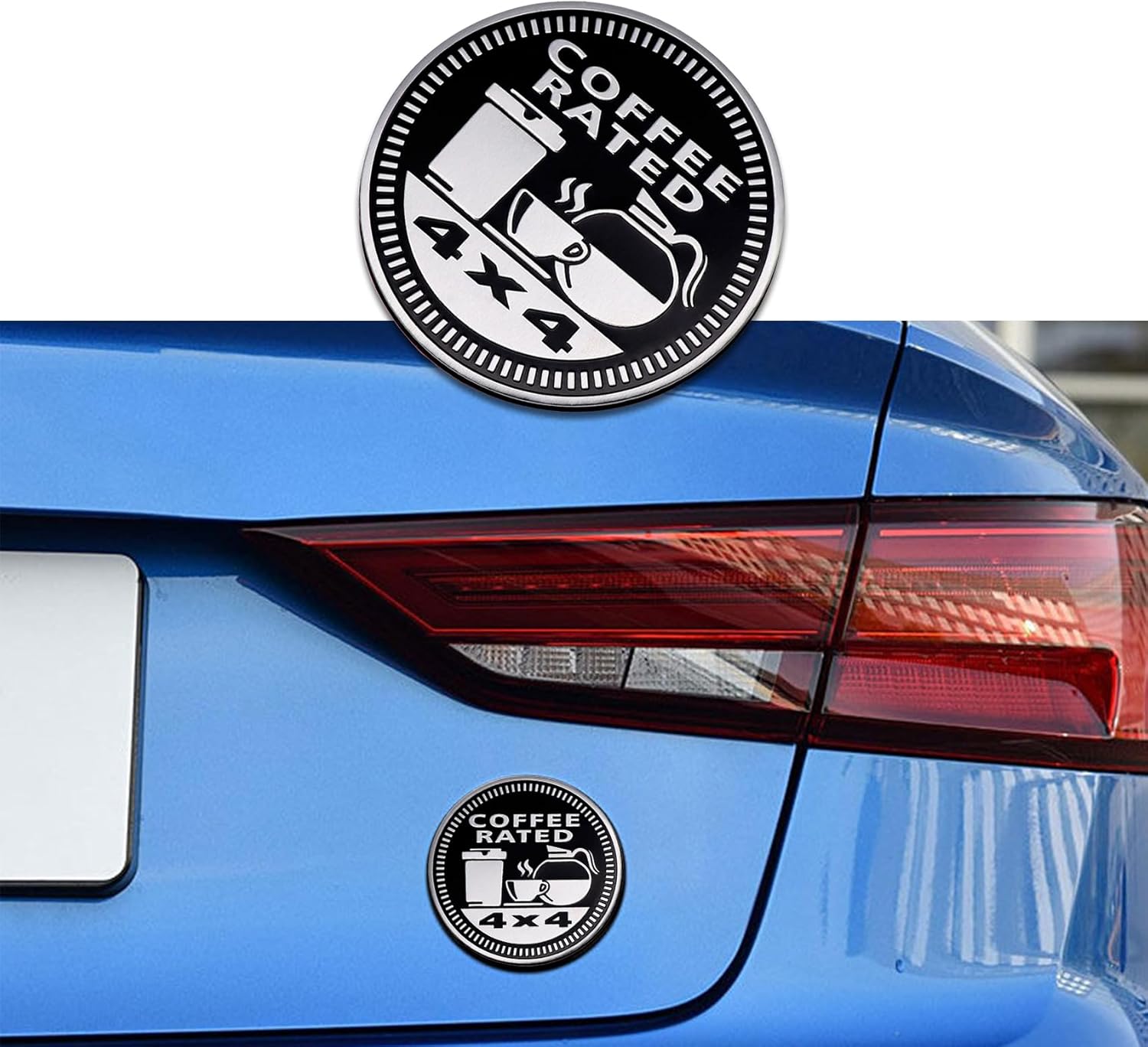 3D Metal Car Badges Emblems, Coffee Badge Rated Car Emblem