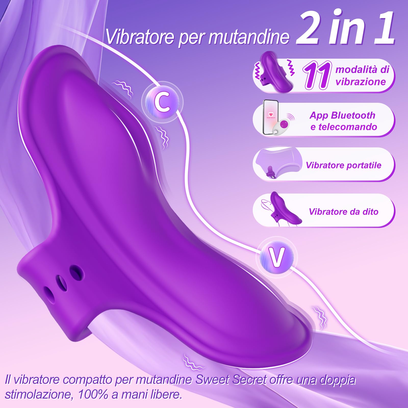 Mini vibratore portatile con telecomando tramite app, giocattolo sessuale per donne e coppie, set di vibratori a farfalla per uso in movimento, 11 modalità di vibrazione