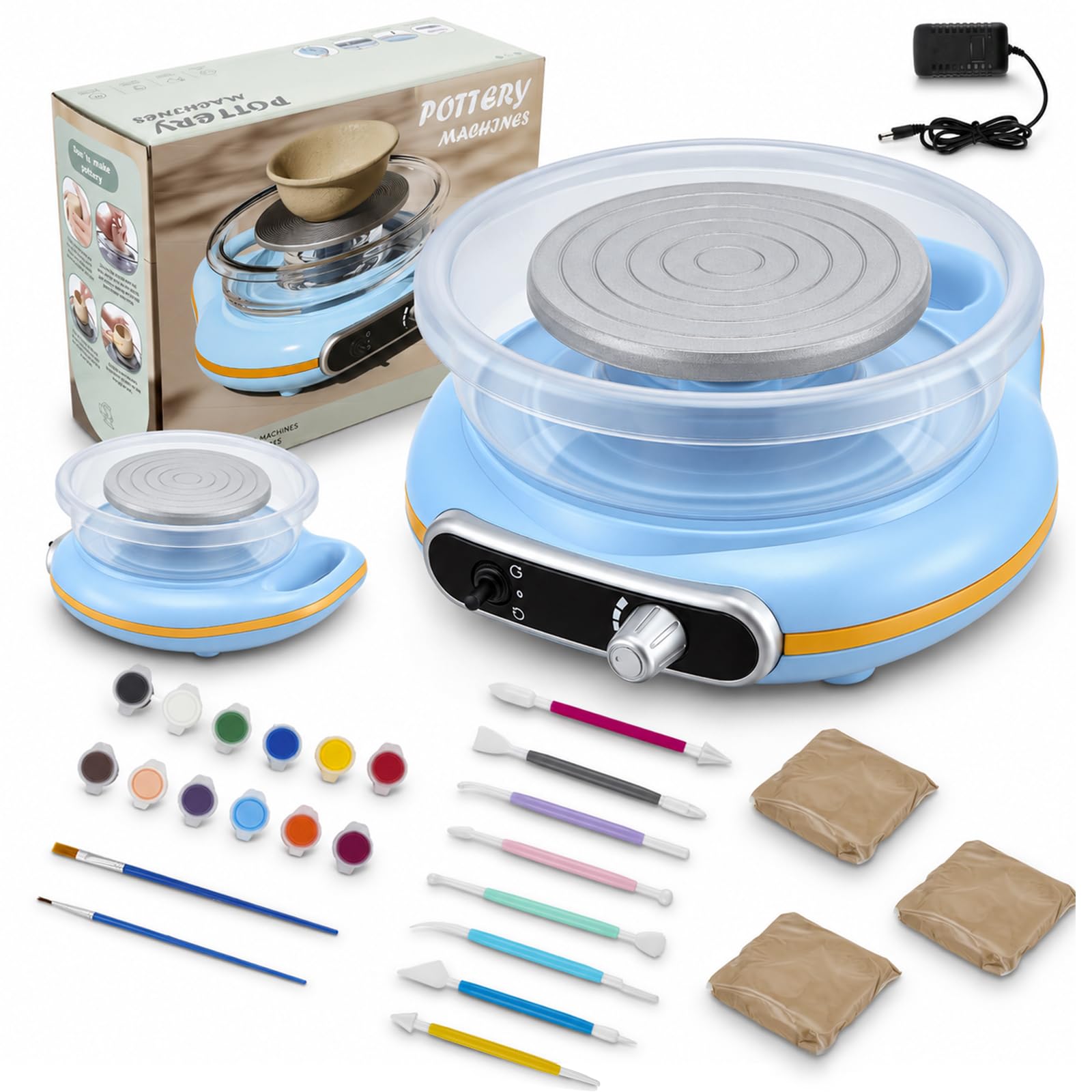 Mini Pottery Wheel for Kids & Beginners, Electric Pottery Wheels with 4.7 Inch Turntable & Sculpting Tools, Two-Way Rotation, Adjustable Speed Pottery Machine for Pottery DIY Shops, Pottery Teaching