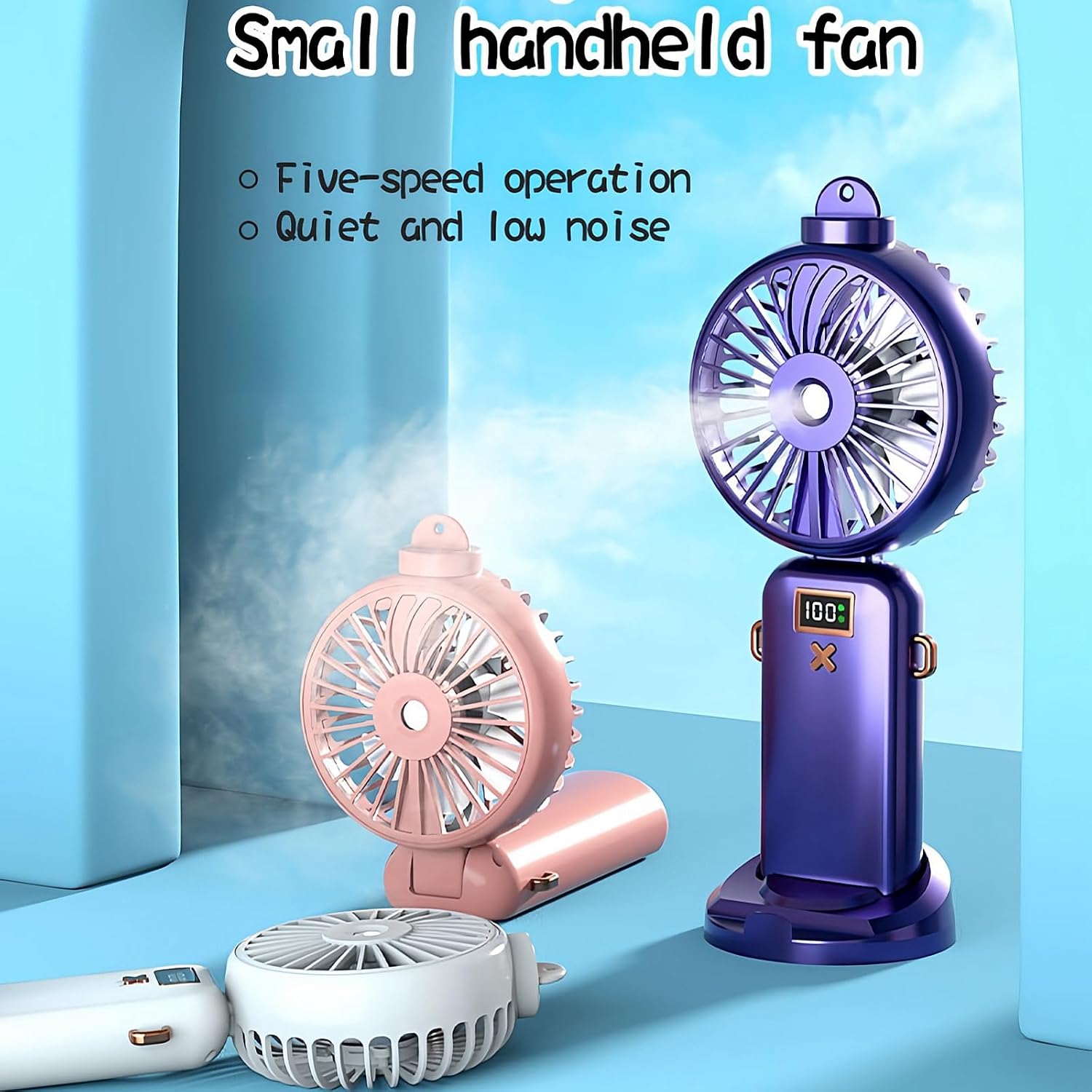 Fay Bless Hadheld Misting Fan Portable Rechargeable Personal Mister Fan, 3000mAh Battery Operated Spray Water Mist Fan with 5Speeds,LED Display,90°Foldable Cooling Fan (Pink)