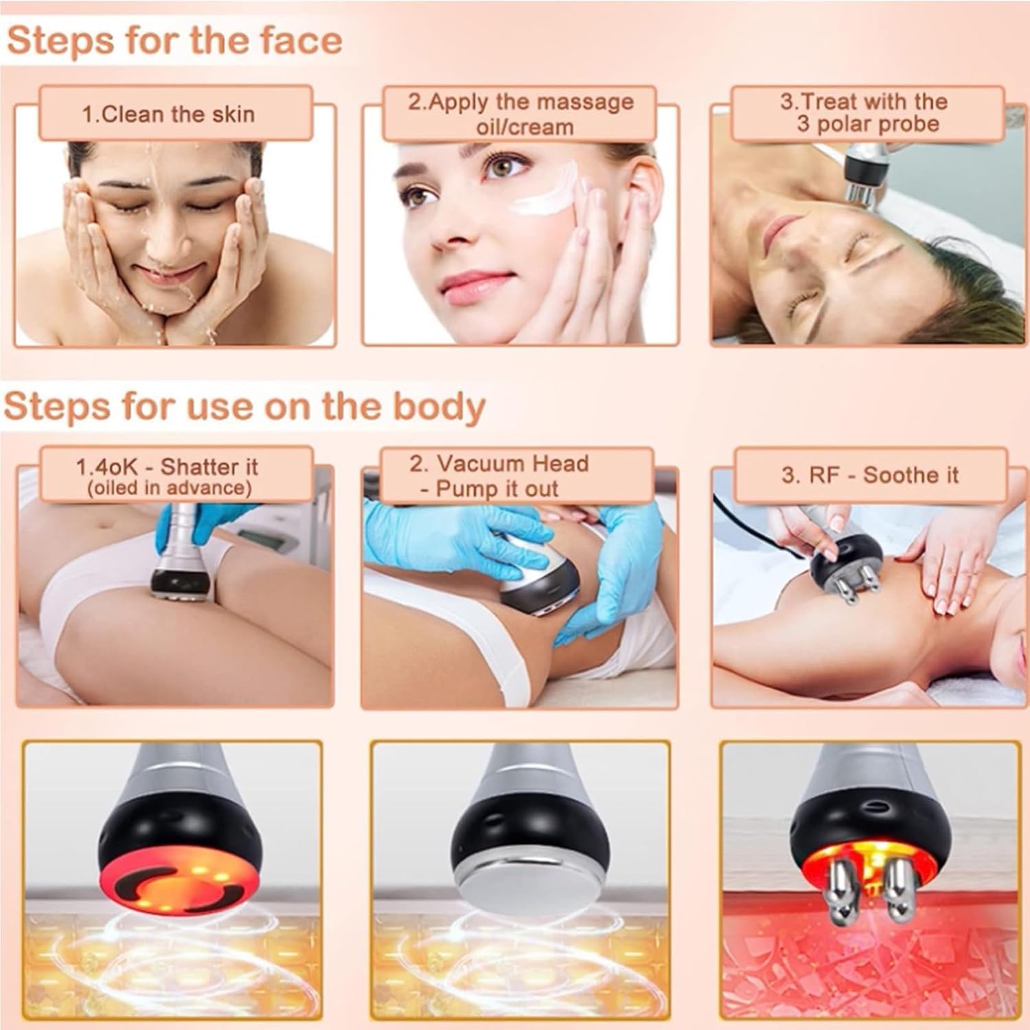 40Khz Radiofrecuencia Cavitación Producto De Belleza, 6 En 1 Anticelulítico Celulitis Masajeador Facial Levantamiento De Cuerpo Conformado Adelgazamiento Máquina para Quemar Grasa Instrument