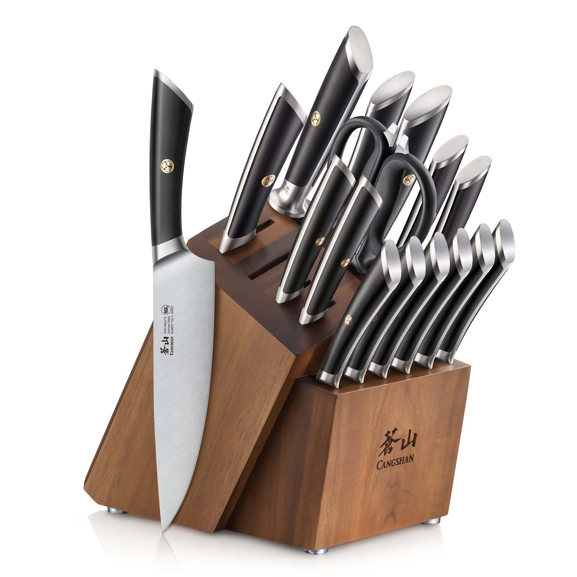 Cangshan ELBERT Series German Steel Forged Knife Block Sets (17-Piece, Black)