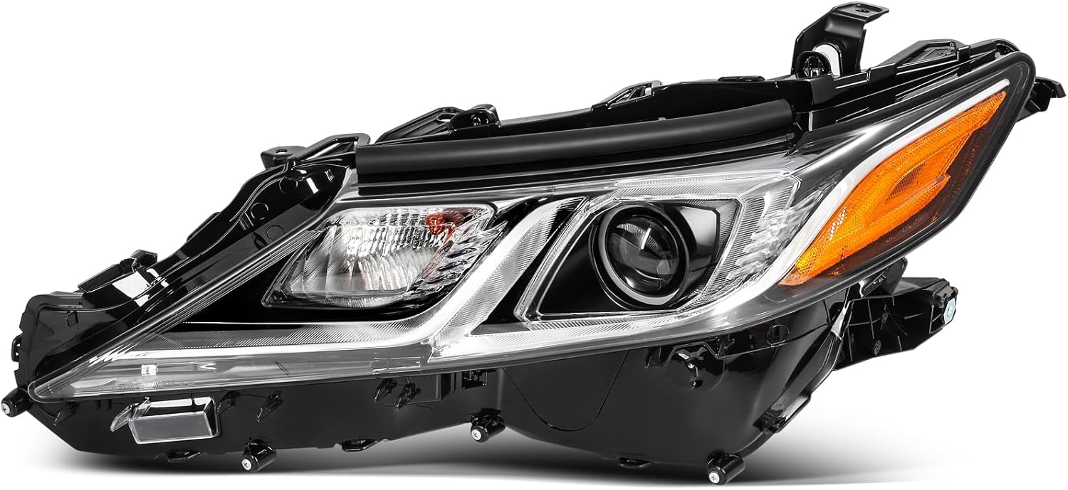 OCPTY Headlight assembly Pair Replacement for 2018-2022 for for Toyota Camry L/LE/SE Black Housing Amber Reflector Bulbs Included 81150-06C40 81110-06C40