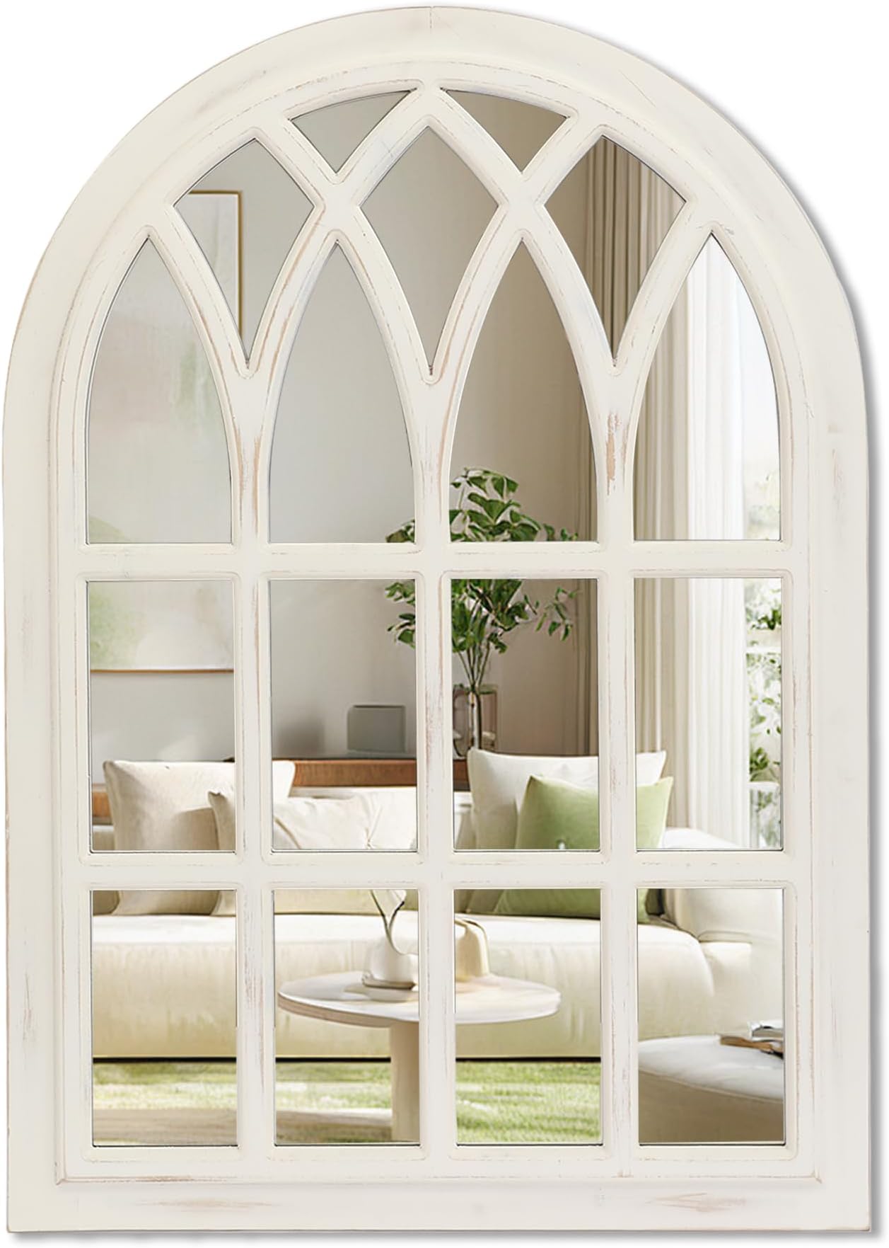Farmhouse Window Pane Mirror, Large Decorative White Wall Mirror for Living Room Kitchen Entryway, 24 L x 34,White