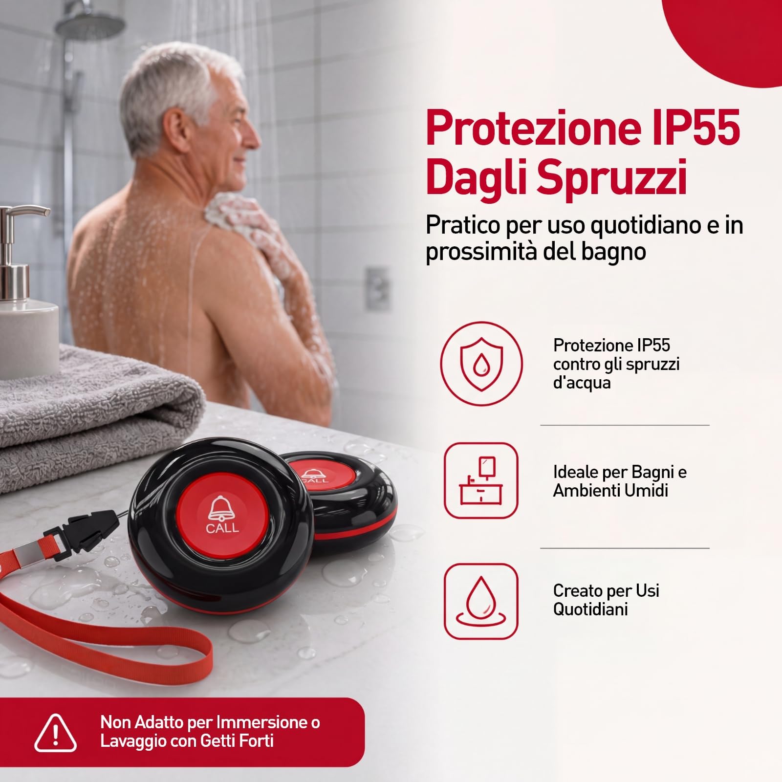 CallToU Salvavita Anziani di Emergenza Pulsante di Chiamata, Wireless SOS Anziani Pulsante Cercapersone, Oltre 500 piedi per casa/anziani/pazienti/disabili