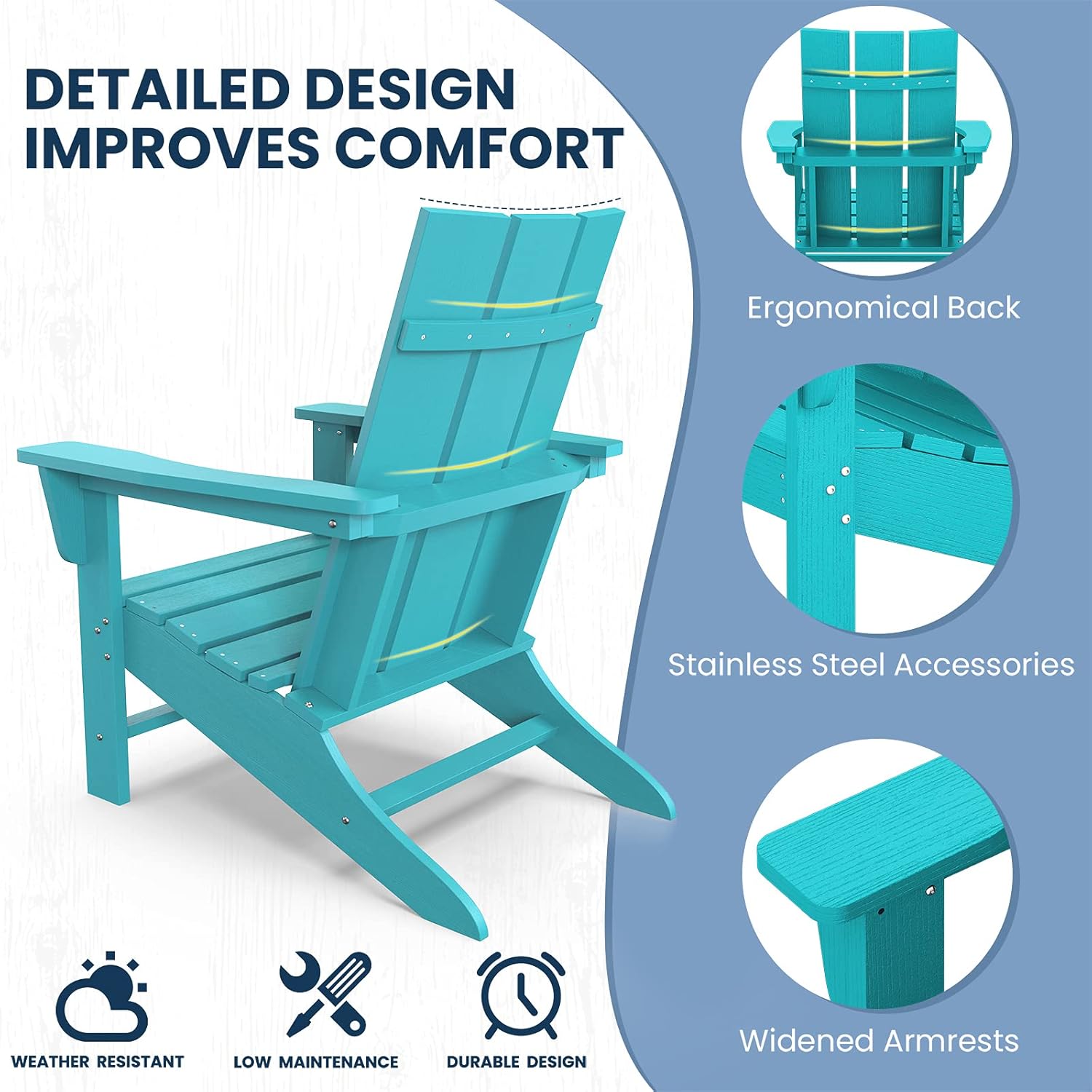 SERWALL Modern Adirondack Chair, Oversized Hips Adirondack Chair -Black : Patio, Lawn & Garden