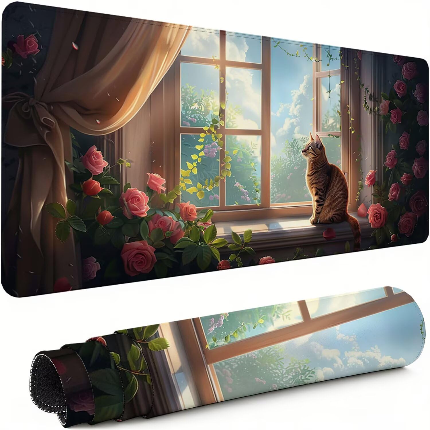 Podkładka pod mysz XXL dla kota 1600 x 800 x 3 mm antypoślizgowa gumowa podkładka pod mysz dla gracza dokładność okna kompatybilna z wszystkimi myszami, miękka powłoka wodoodporna ochrona biura do