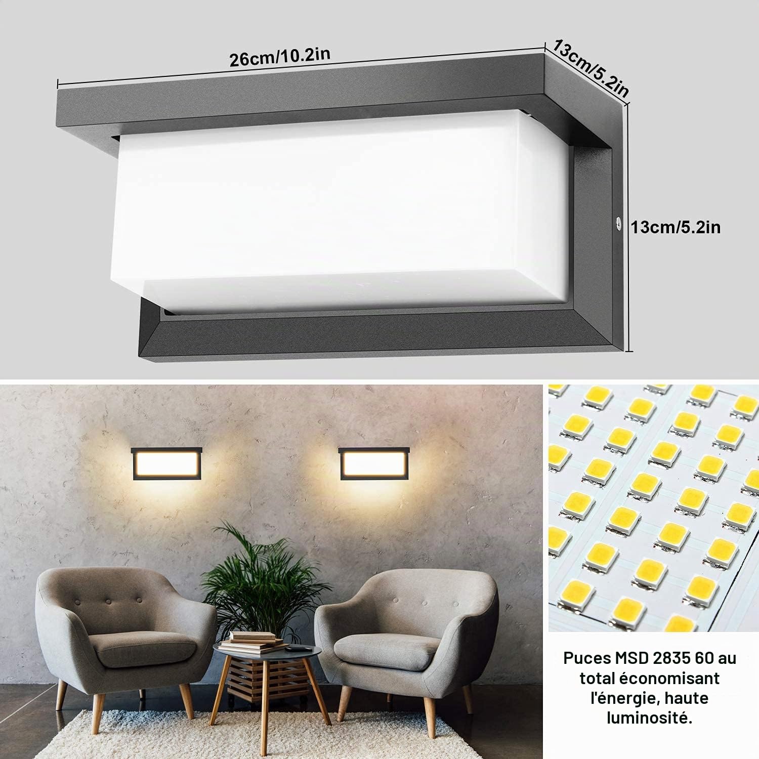 LEDMO 18W Applique Murale extérieure LED avec détecteur de Mouvement Moderne Étanche Applique extérieure 3000K Blanc Chaud LED Lampe Applique IP65 étanche 1260lm