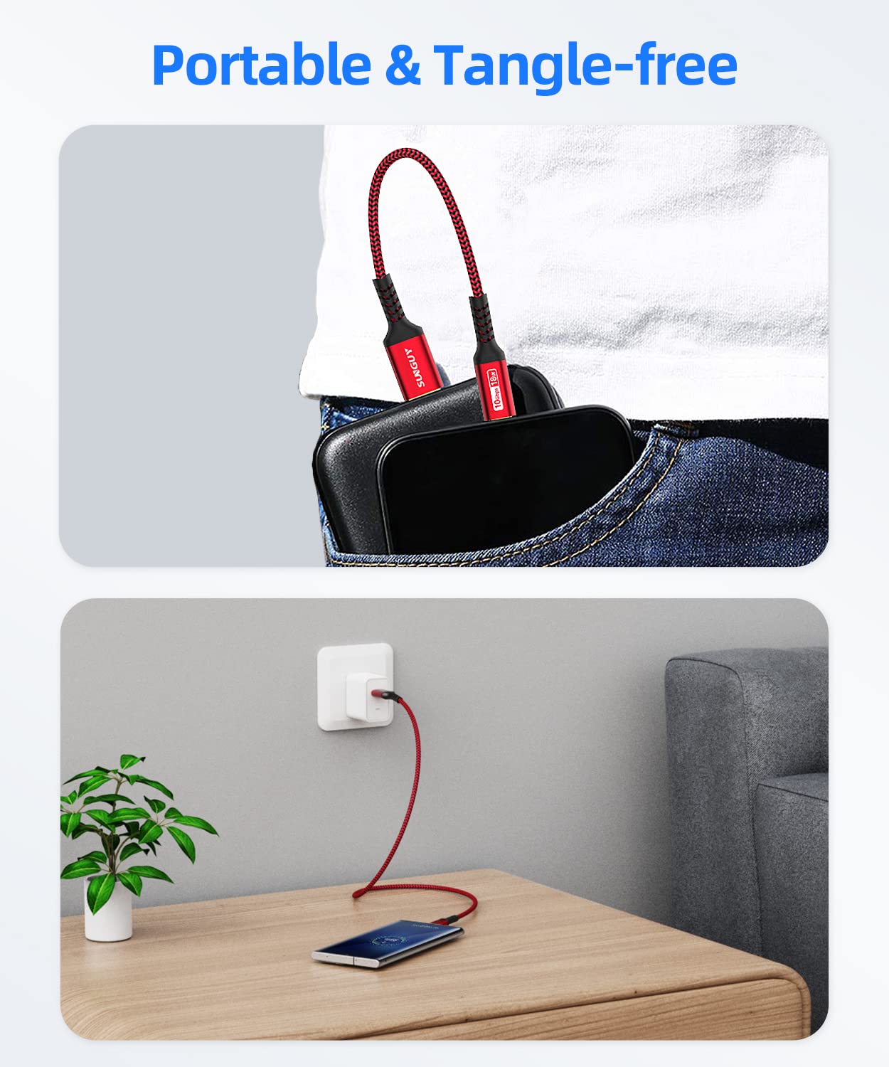 SUNGUY Cavo USB C, 1,5m Cavo USB Type C Cavo 10 Gbps Cavo di Ricarica Compatibile con iPhone 15 Pro Max, Galaxy S24 S23 S22, Android Auto-Rosso