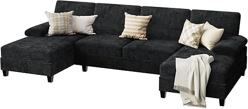 Miniatura 6 de Walsunny Sofás seccionales para sala de estar, sofá convertible en forma de U con diván doble, juego de sofá modular de 4 asientos para apartamento,