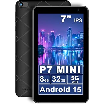 7" (18cm) Tablet, 5 Core Android 15 Tablet, 8GB RAM, 32GB Storage 1TB Expansion, 5G WiFi, 1024x600 IPS HD Display, 3500mAh, D