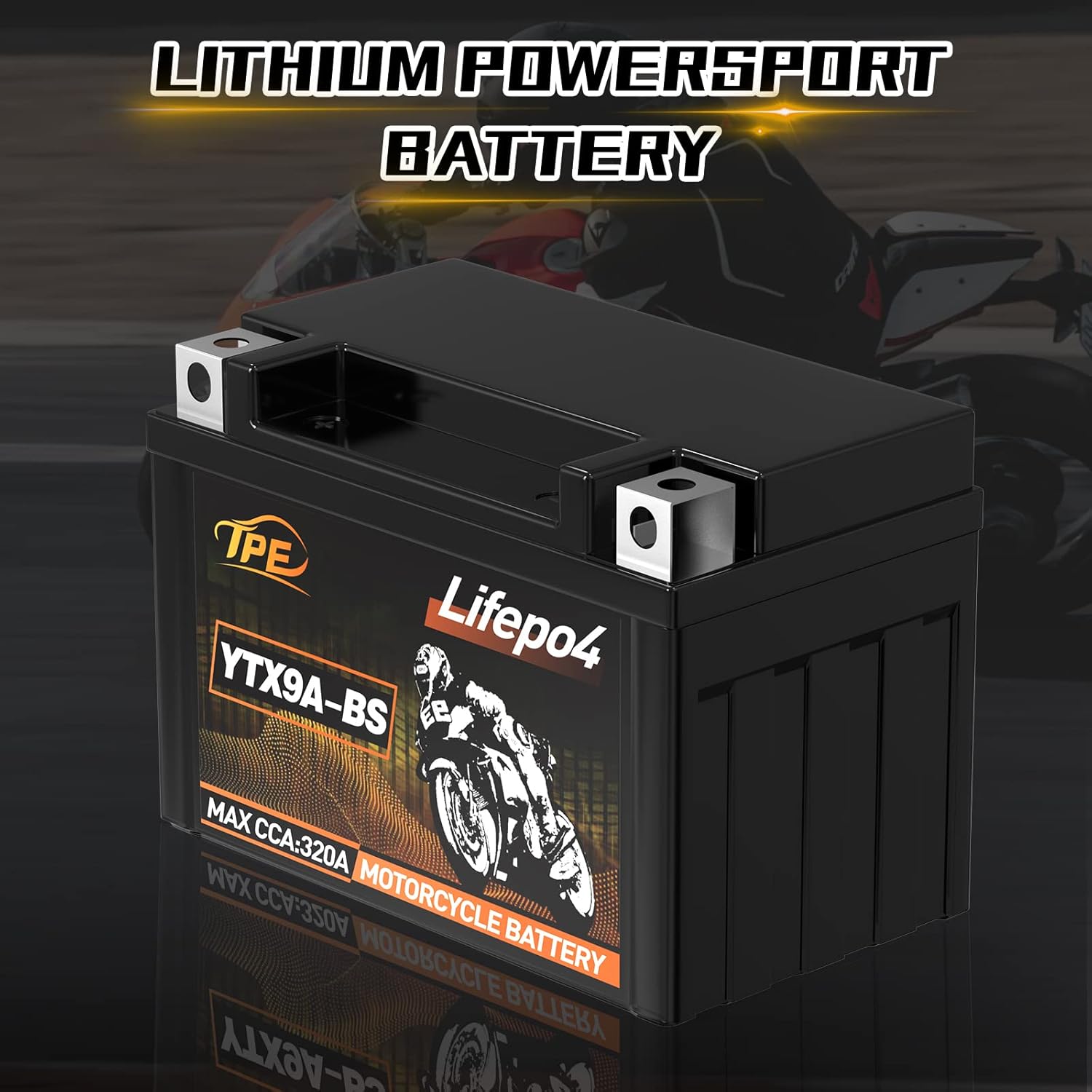 12 Volt Lithium Motorcycle Battery Powersport Battery LiFePO4 Engine Start Battery 12V 5AH 320CCA with BMS UTV, Jet Ski, 4 Wheeler, Quad, Riding Lawn Mower, Tractor, Scooter, PWC,YTX9A-BS