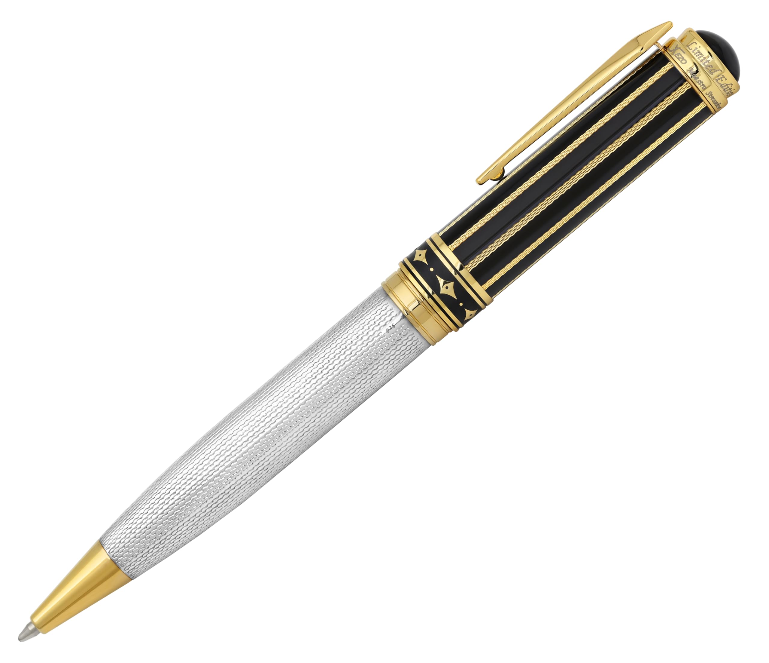 Xezo Maestro Streamliner | Argent sterling 925, Gravure guillochée | Stylo à bille moyen | Édition limitée à 150 exemplaires | Numéroté. Fait main