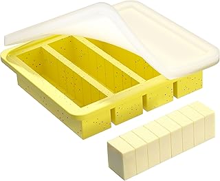KASHME 1 Pc Butter Mold With Stainless Steel Frame, Butter Mold With Measurements For Homemade Butter, Nonstick Silicone Butter Stick Molds With Lid, Fits 4 Oz Standard Butter Stick Size(Yellow)