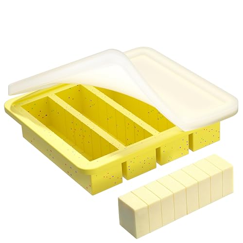 KASHME 1 Pc Butter Mold With Stainless Steel Frame, Butter Mold With Measurements For Homemade Butter, Nonstick Silicone Butter Stick Molds With Lid, Fits 4 Oz Standard Butter Stick Size(Yellow)