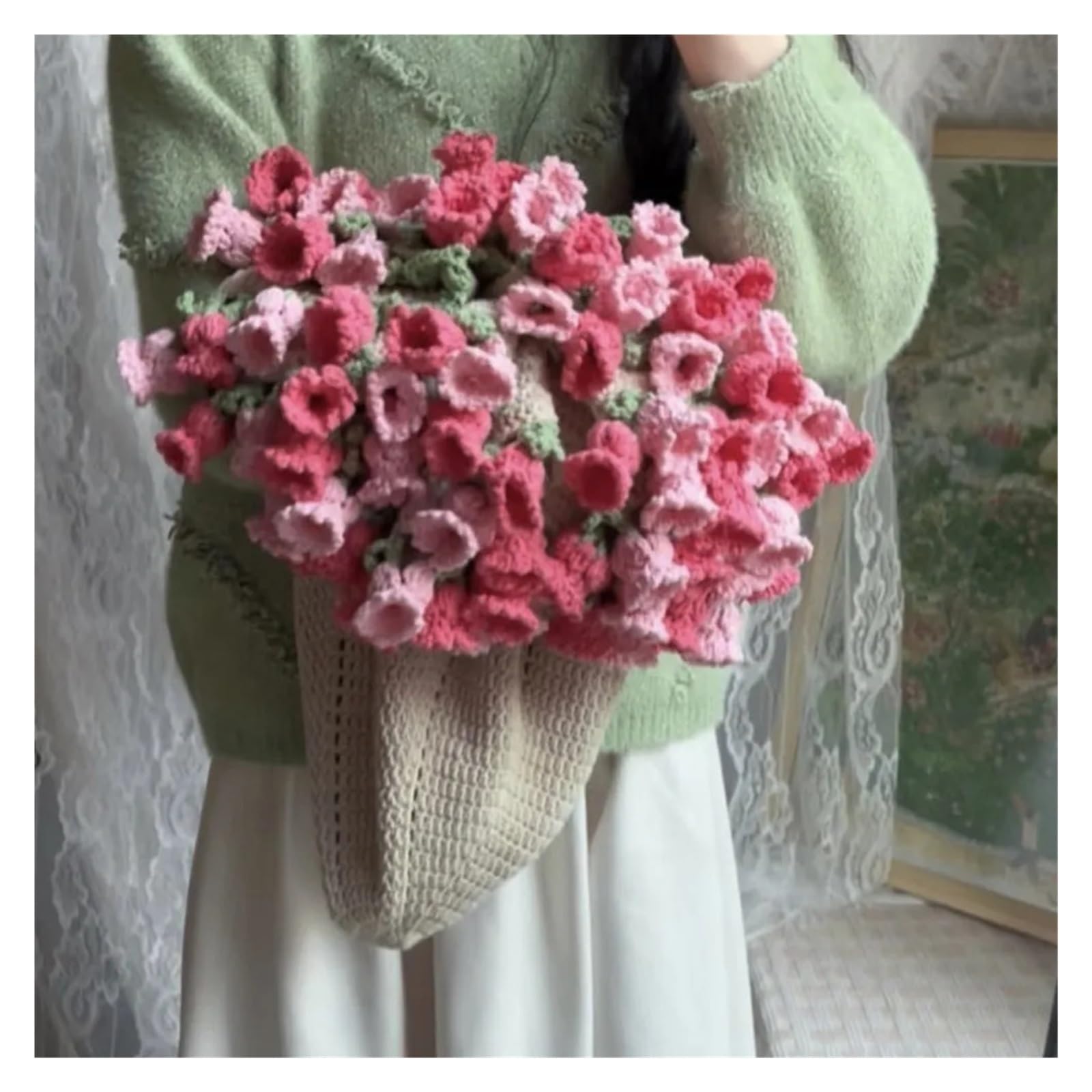 TRRYUIP Bouquet Blanket 1PC Crochet Rose Bouquet Blanket Finished Flower Sunflower Carnation DIY Craft Artificial Knitted(Color 2)