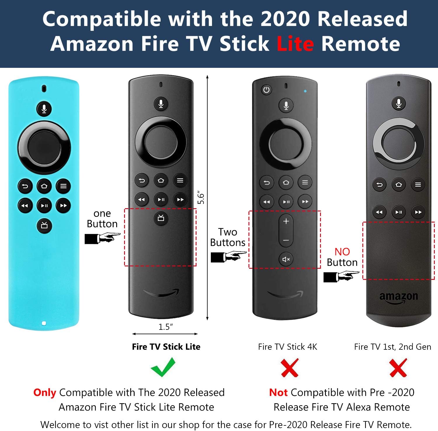2pcs Remote Cover Case Compatible with Fire TV Stick Lite with Alexa Voice Remote Lite, Pinowu Shockproof Silicone Cover with Lanyard Suitable for Alexa Voice Remote Lite - (Turquoise & Green)