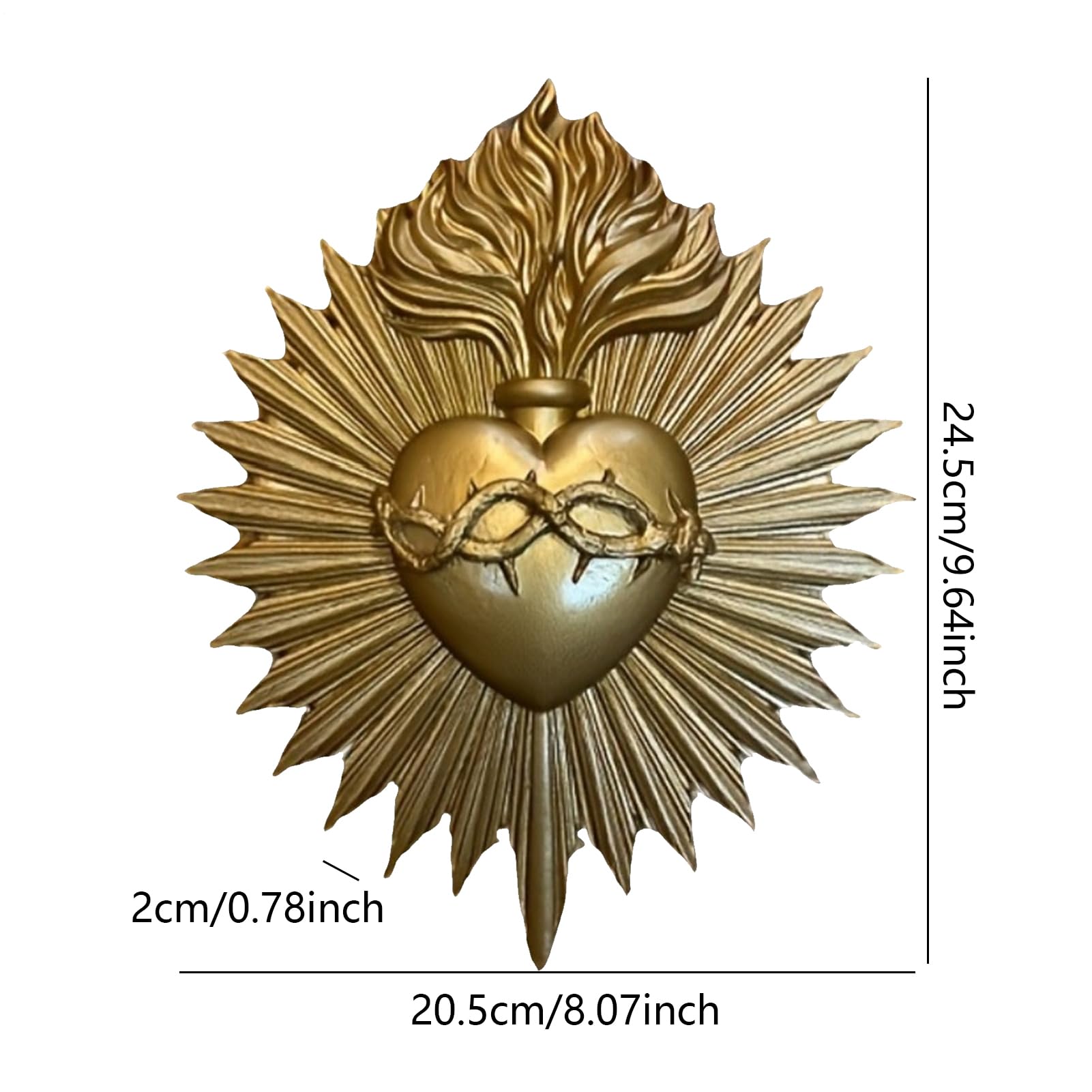 Figurka ścienna Najświętszego Serca - Vintage Żywica Rzeźba Dekoracja | Wiszące Rzemiosło Do Domu, Kościoła, Sypialni, Mieszkania, Wielkanocy, Bożego Narodzenia, Ślubu, Studia, Salonu