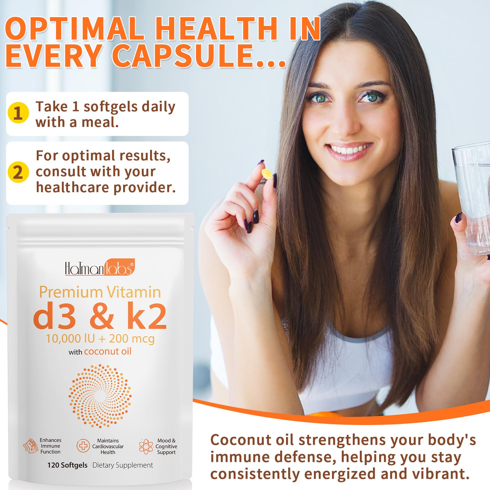newseel Vitamin D3 K2 Capsules, D3&K2 Vitamin Supplement, Vitamin D3 and K2, D3 Supplement,Replenish K2 D3 Coconut Oil Softgels (120) — Amazon image 7