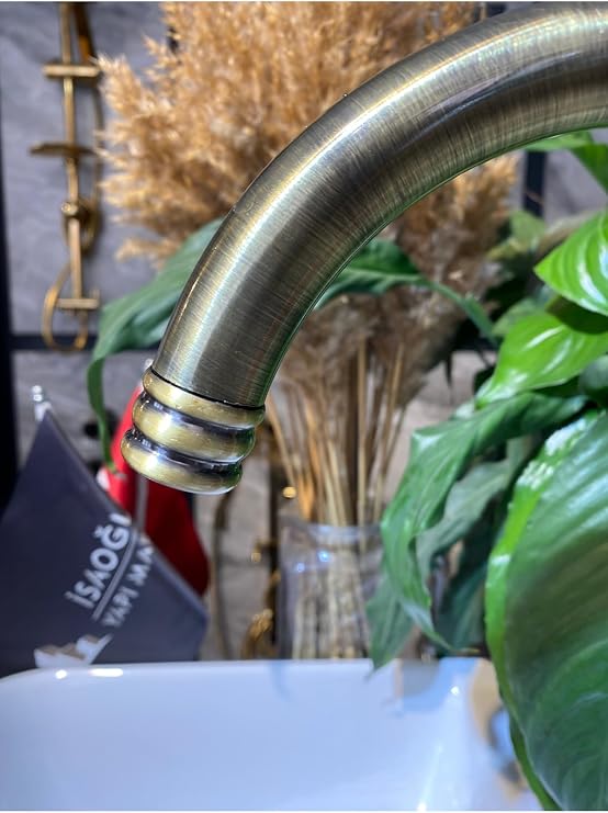 İSAOĞLU YAPI Antik Gold Lavabo Bataryası Kolay Abdest Tasarım Yüksek Lavabo Musluğu Leke Kireç Tutmayan Model
