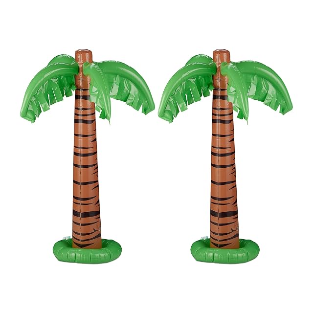 Relaxdays Pack 2 Palmeras Hinchable, Juguetes Piscina y Playa, Decoración Fiesta Verano, 80 cm Alto