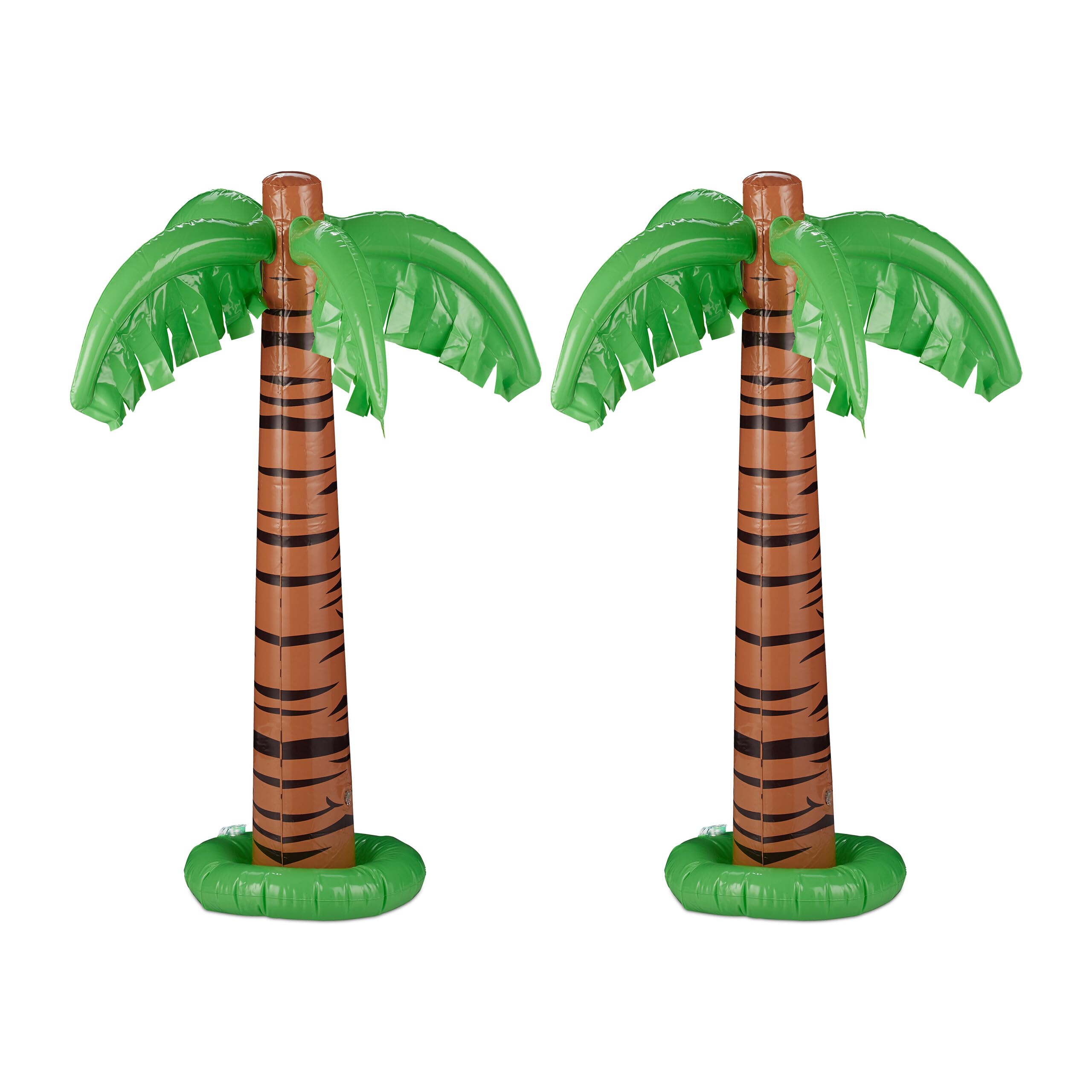 Relaxdays Nadmuchiwana palma, zestaw 2 sztuk, dekoracja na imprezę, basen i plażę, palma hawajska, duża, 80 cm wysokości, plastikowa palma, zielono-brązowa