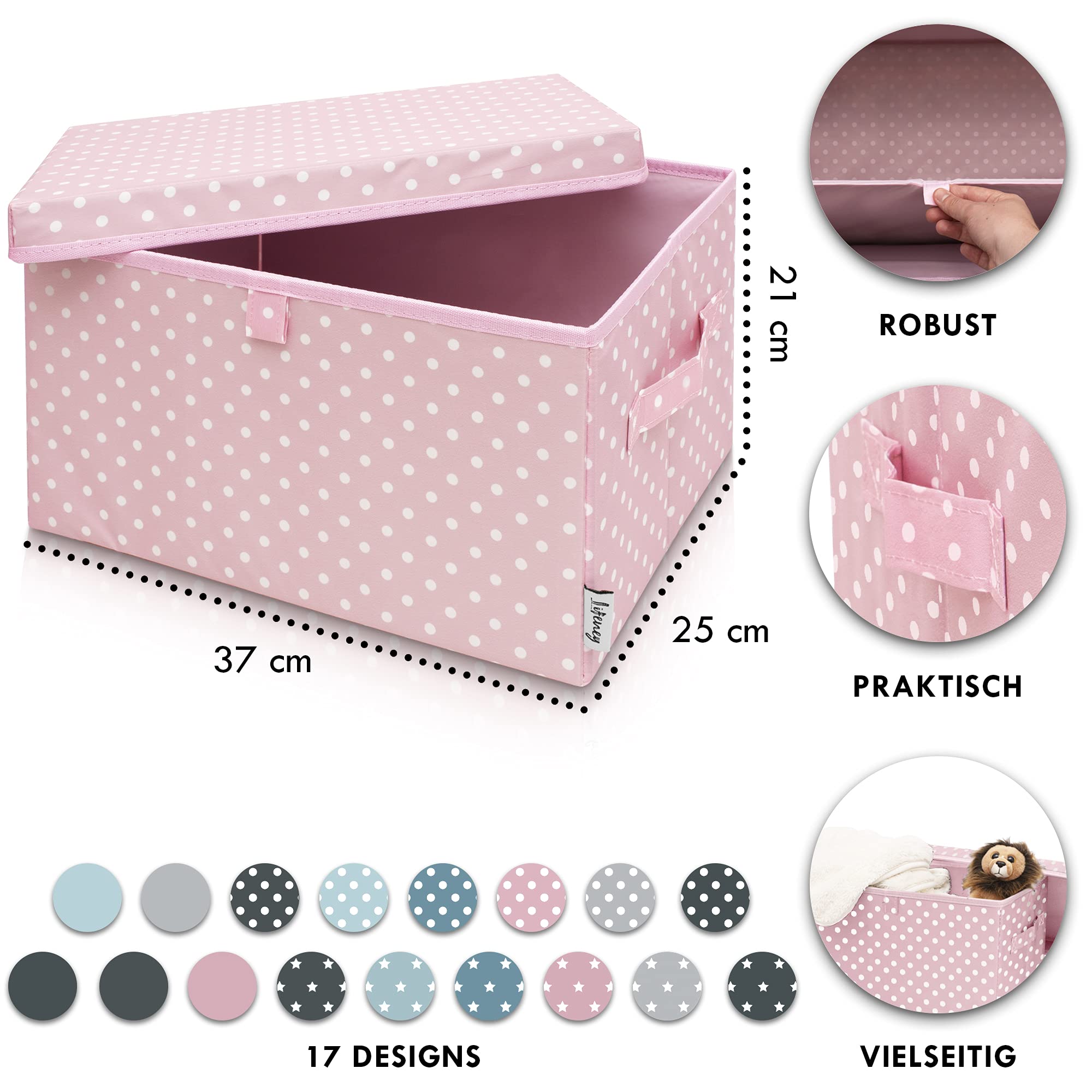 Set di 2 contenitori per bambini (37 x 25 x 21 cm), cestino portaoggetti per cameretta dei bambini e salotti (pois rosa)