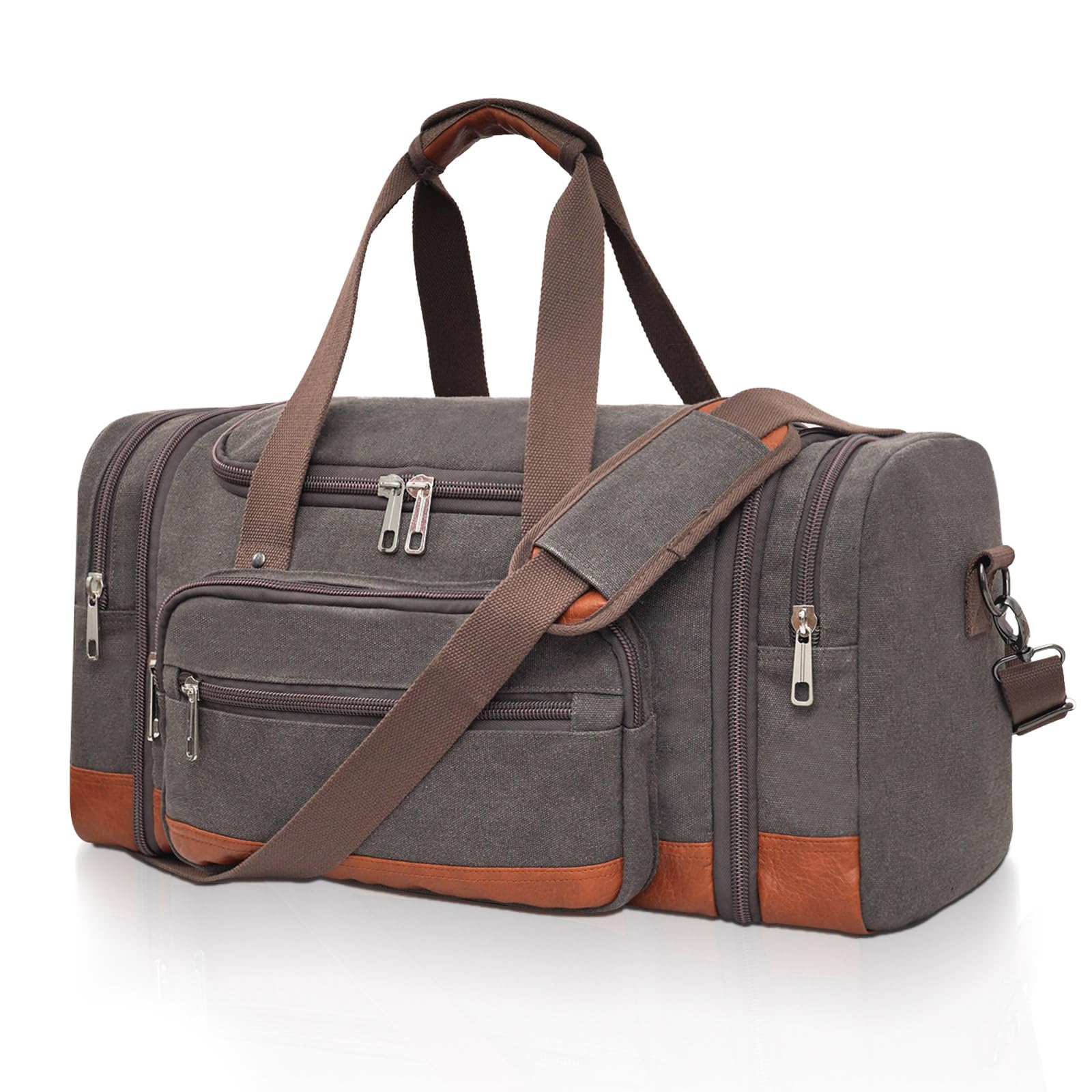 Voylic Men'S Duffle Bag For Travel, Expandable Canvas Duffel Bags Overnight Weekend Gym Carry On Luggage Bag For Men(Grey)