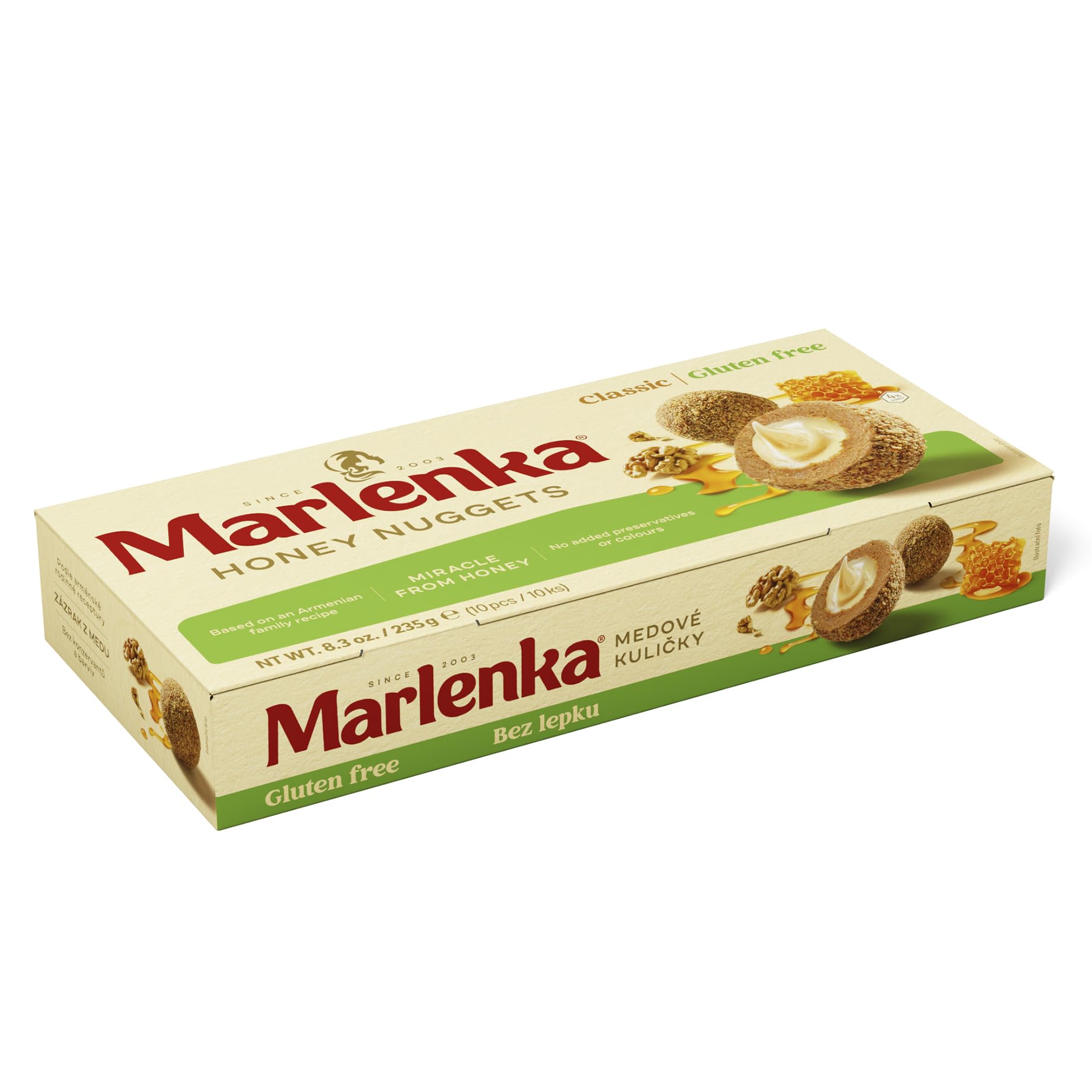 MARLENKA® Glutenfreier Mix-Produkt | 2 x Glutenfreier Honigkuchen mit Walnüssen (2 x 800 g), 2 x Glutenfreie Honigkugeln (2 x 235 g), 4 x Glutenfreies Honigtörtchen mit Walnüssen (4 x 100 g)