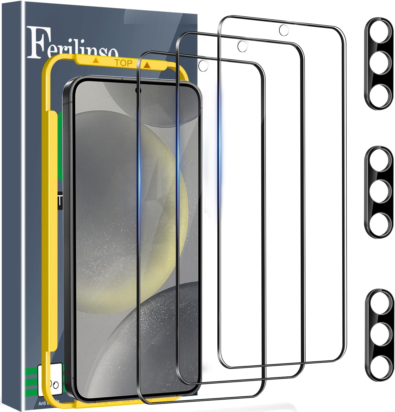 Ferilinso 3 Pack Screen Protector for Samsung Galaxy S24 with 3 Pack Tempered Glass Camera Lens Protector Phone Case Friendly Accessories Protector de Pantalla for Samsung S24 6.2 INCH