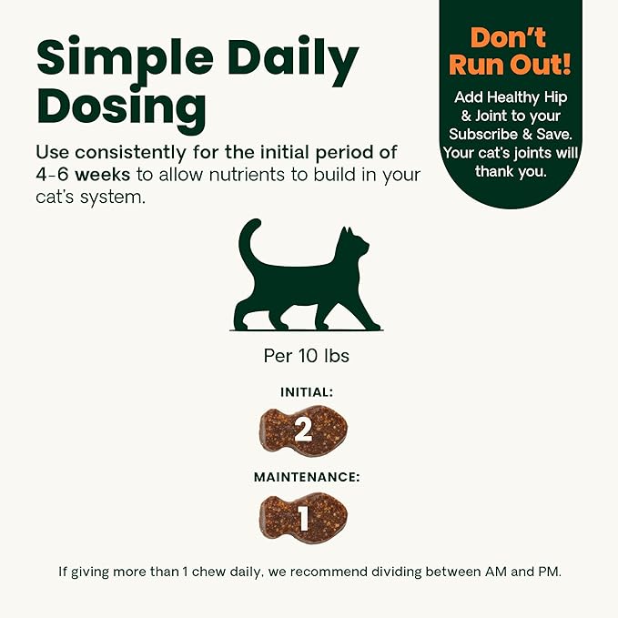 VetriScience GlycoFlex Plus, Clinically Proven Joint Support Cat Supplements - Joint Health Supplement with Glucosamine, Chondroitin, MSM, and DMG - 30 Chews, Fish Flavor