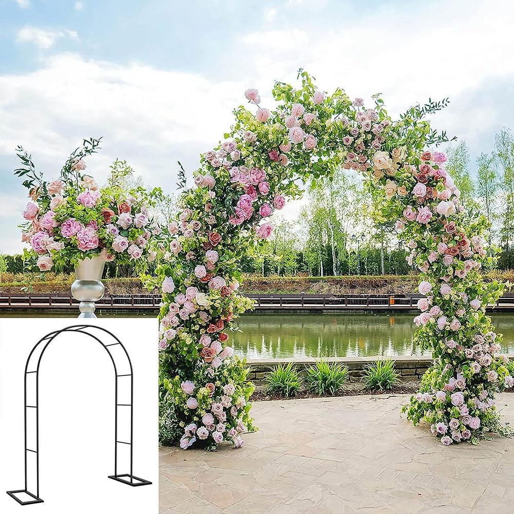 Outdoor Metal Arch Garden Arbor with Base 140Cm 180Cm 240Cm 300Cm Wide Black Trellis Various Archway Flowers Climbing Plant Lawn Backyard,White,W2.4M*H2.2M