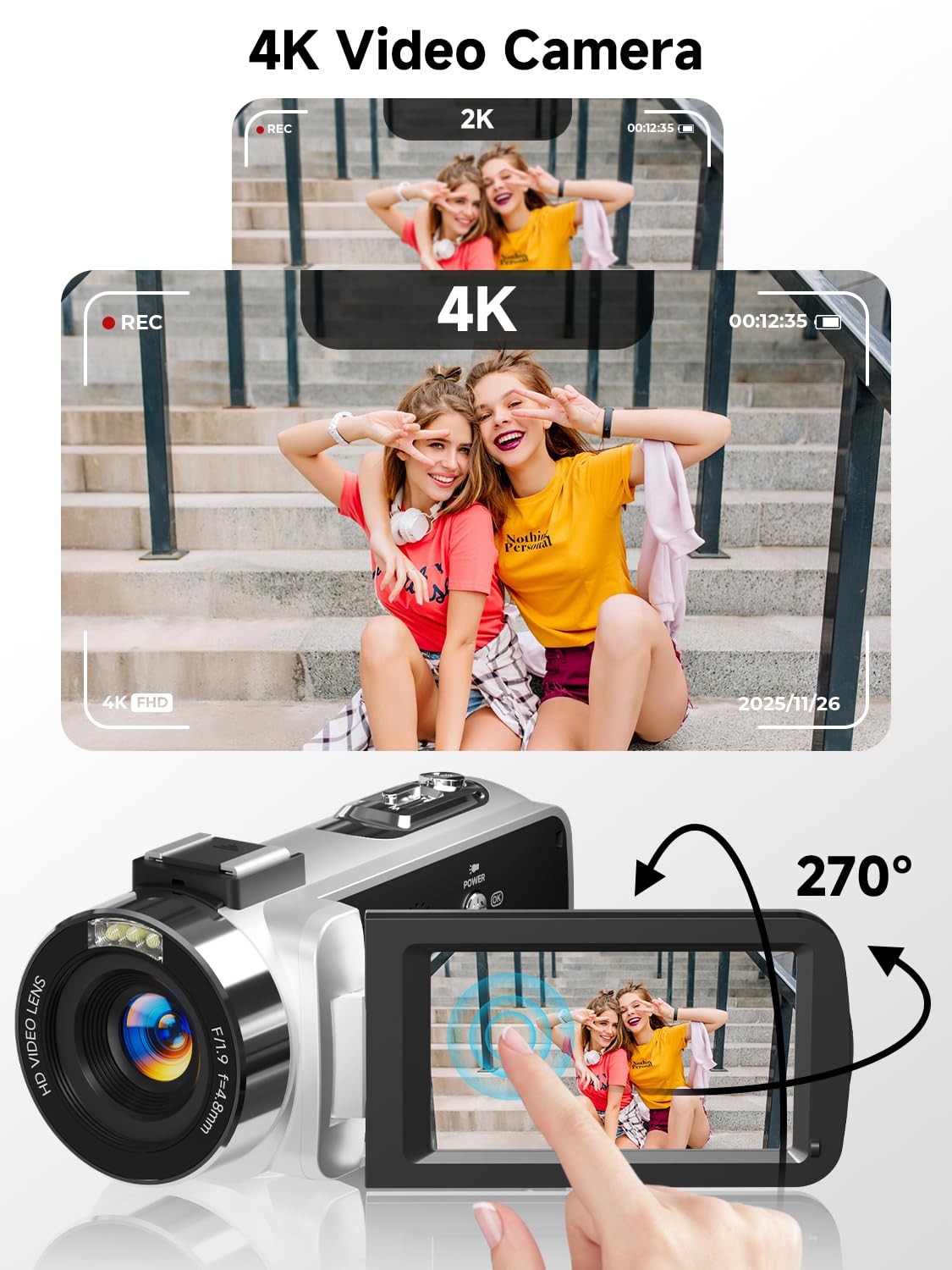 Videocamera FHD 4K 56 MP, videocamera WiFi Vlogging per YouTube con visione notturna a infrarossi, zoom digitale 18x, registratore video touch screen da 3,0", con scheda da 64 GB, telecomando, webcam