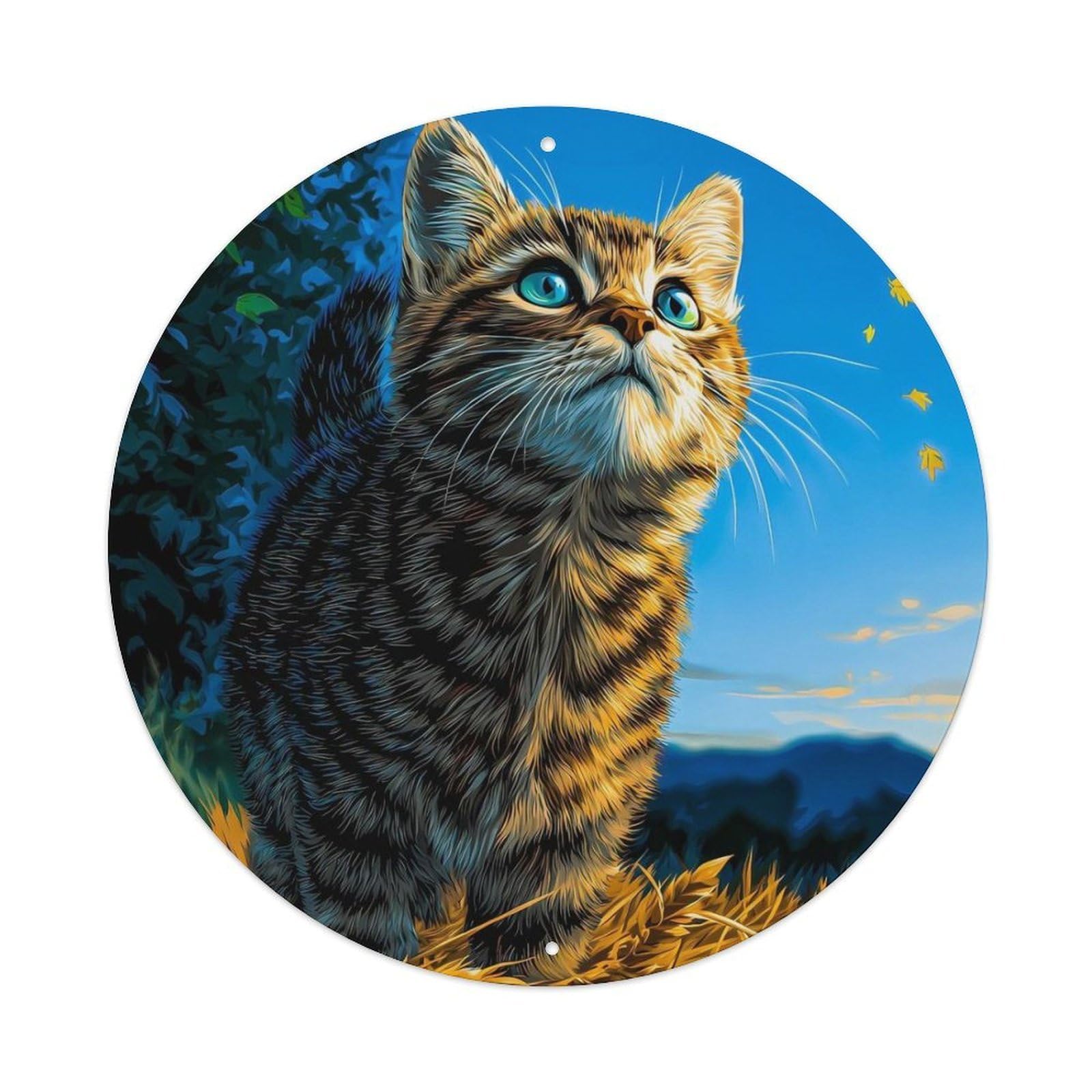 Animal Poster Tabby Kitten Autumn Fall Nature Cute Cat Vintage Metal Tin Sign Plaque Wall Decor for Cafe, Club Bar, Office, Garden Metal Poster 8x8Inch