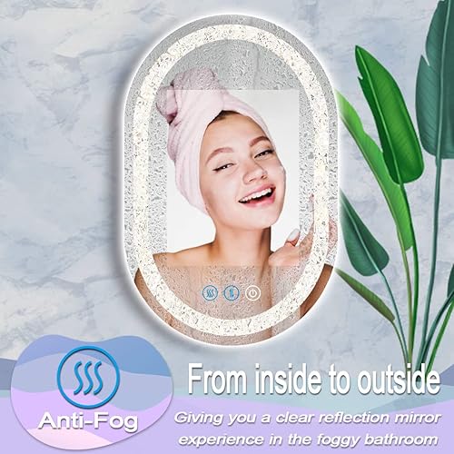 Miniatura 4 de Espejo de tocador ovalado de cristal con luces de 16 x 24 pulgadas, espejo iluminado ovalado de cristal para pared de baño, montaje