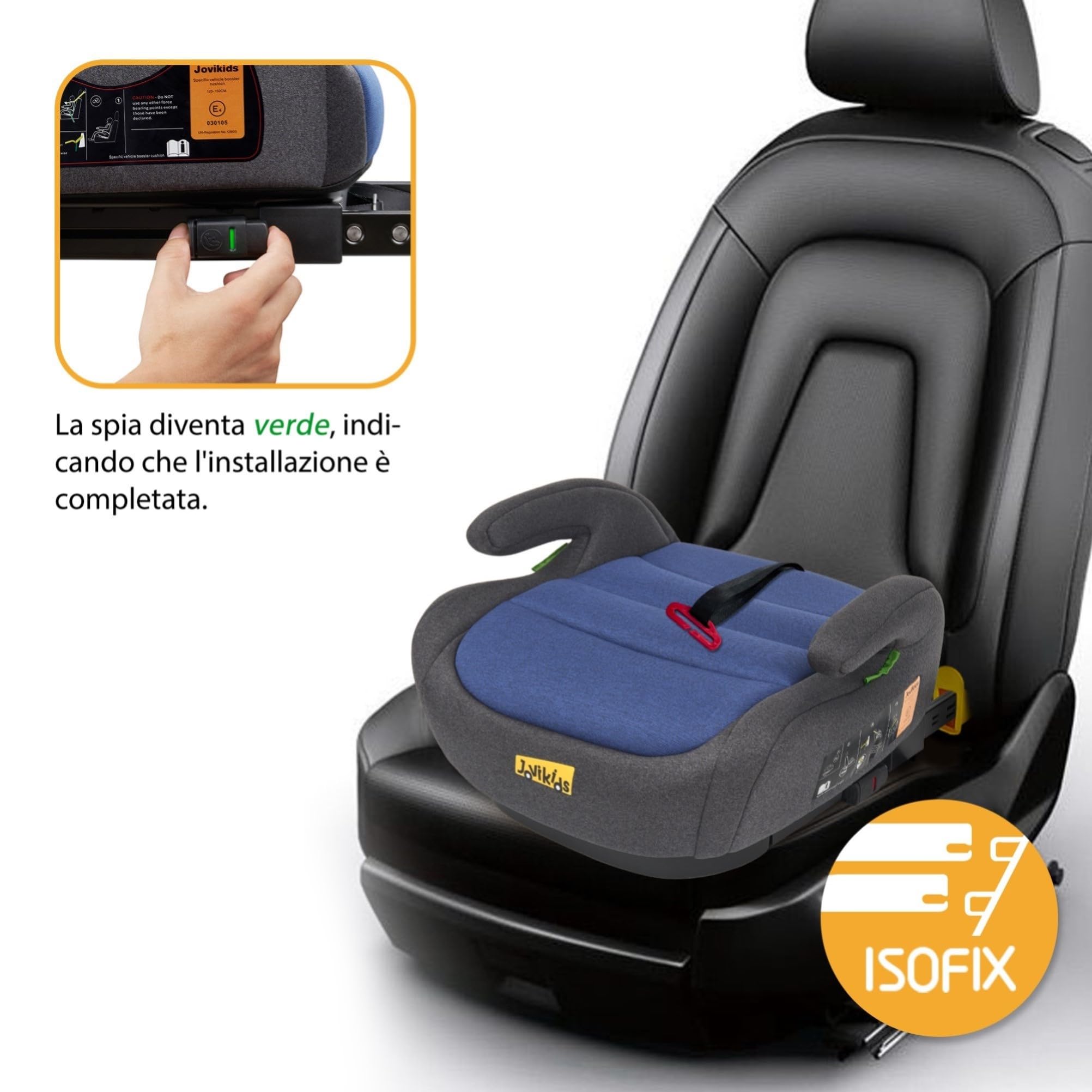 Jovikids Rialzo Auto per Bambini ISOFIX 125-150cm ECE R129, Alzatina Auto Bimbi 15-36 kg, Seggiolino Auto Gruppo 2-3 da 6 a 12 Anni - Blu