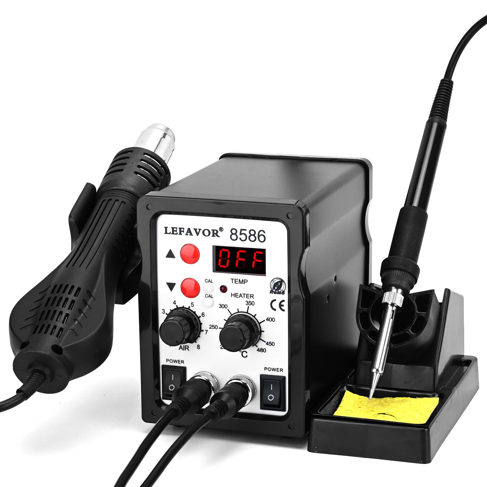 COVVY Hot Air Soldering Station, 700W 2 in 1 Rework Soldering Iron Station,200°C~480°C Adjustable Temperature,8586 Electric Digital Display Heating Gun Hot Air Gun Soldering Iron Welding Station Kit