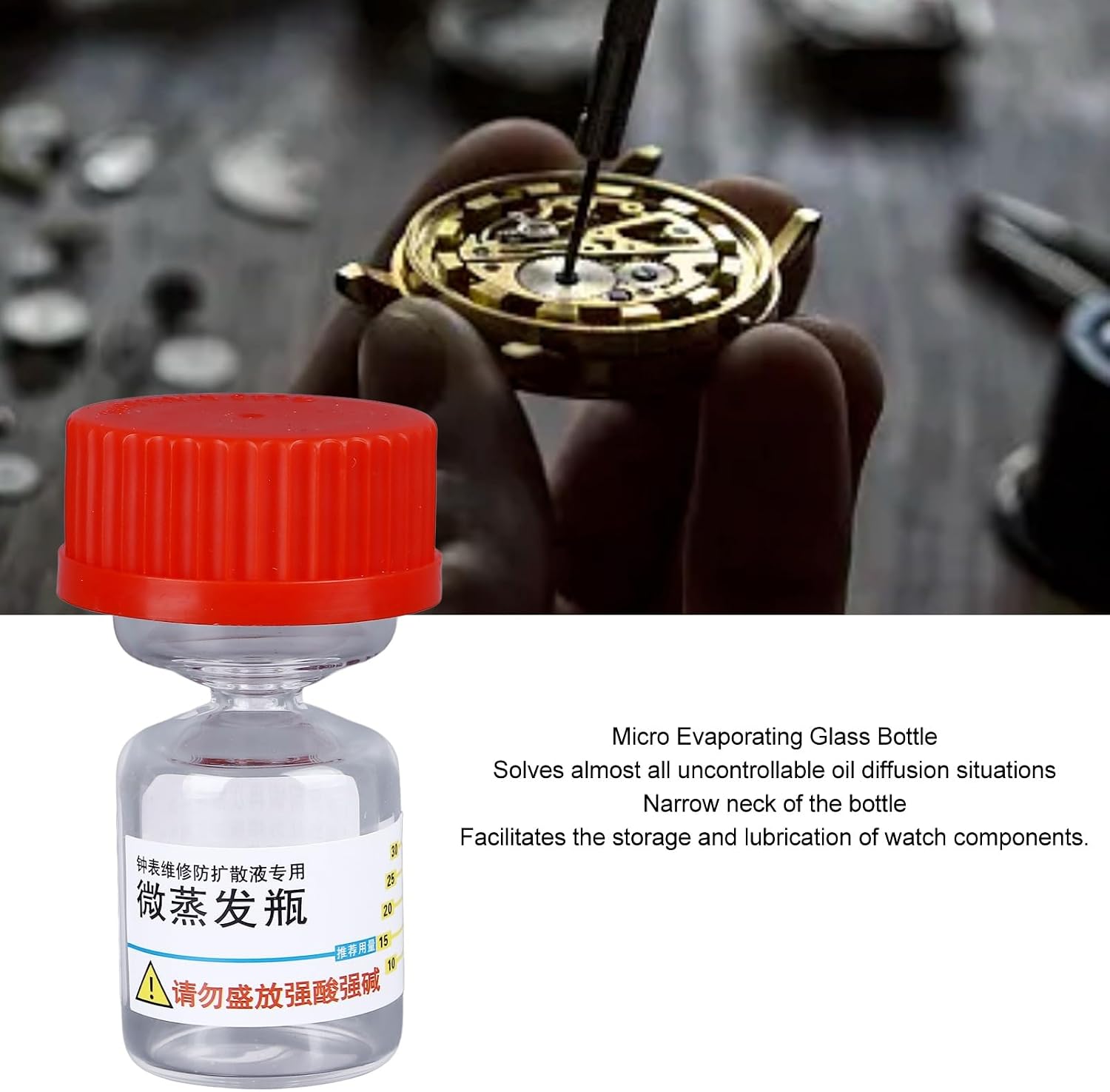 CCYLEZ Watch Micro Evaporation Bottle, 8981 7066 Metal Glass Beads Liquid Spreading Volatilizing Preventation Micro Evaporating Glass Bottle for Jewelry (Red)