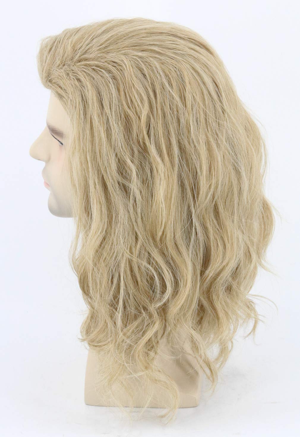 Topcosplay Mens Wigs Long Curly Hippie Rock Wigs Ash Blonde Cosplay Halloween Costume Party Wig