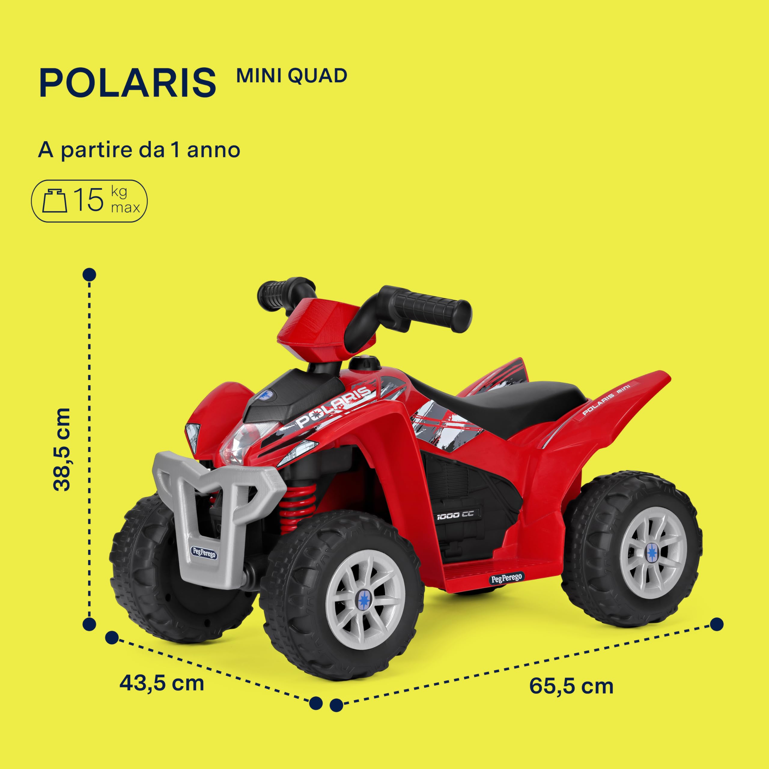 PEG Polaris Mini Quad, Giocattolo Elettrico Cavalcabile per Bambini da 1 Anno fino a 15 kg, Batteria 6 V, Autonomia 90 min, Velocità 2,7 km/h, Pedale Acceleratore, Luci e Suoni
