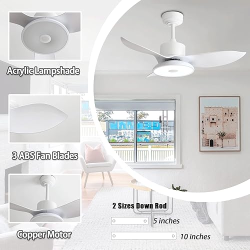Miniatura 4 de GESUM Ventilador de techo con altavoz Bluetooth de luz ventilador de techo RGB de 38 pulgadas con control remoto LED regulable ventilador de techo