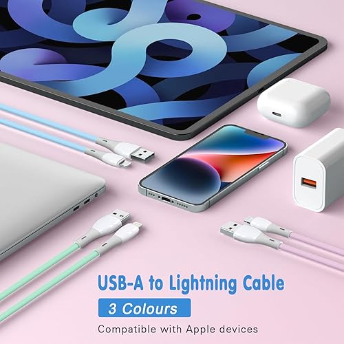 Miniatura 3 de Cargador para iPhone de carga rápida certificado MFi de Apple, paquete de 3 cables Lightning de 6 pies, cable de carga USB de alta velocidad