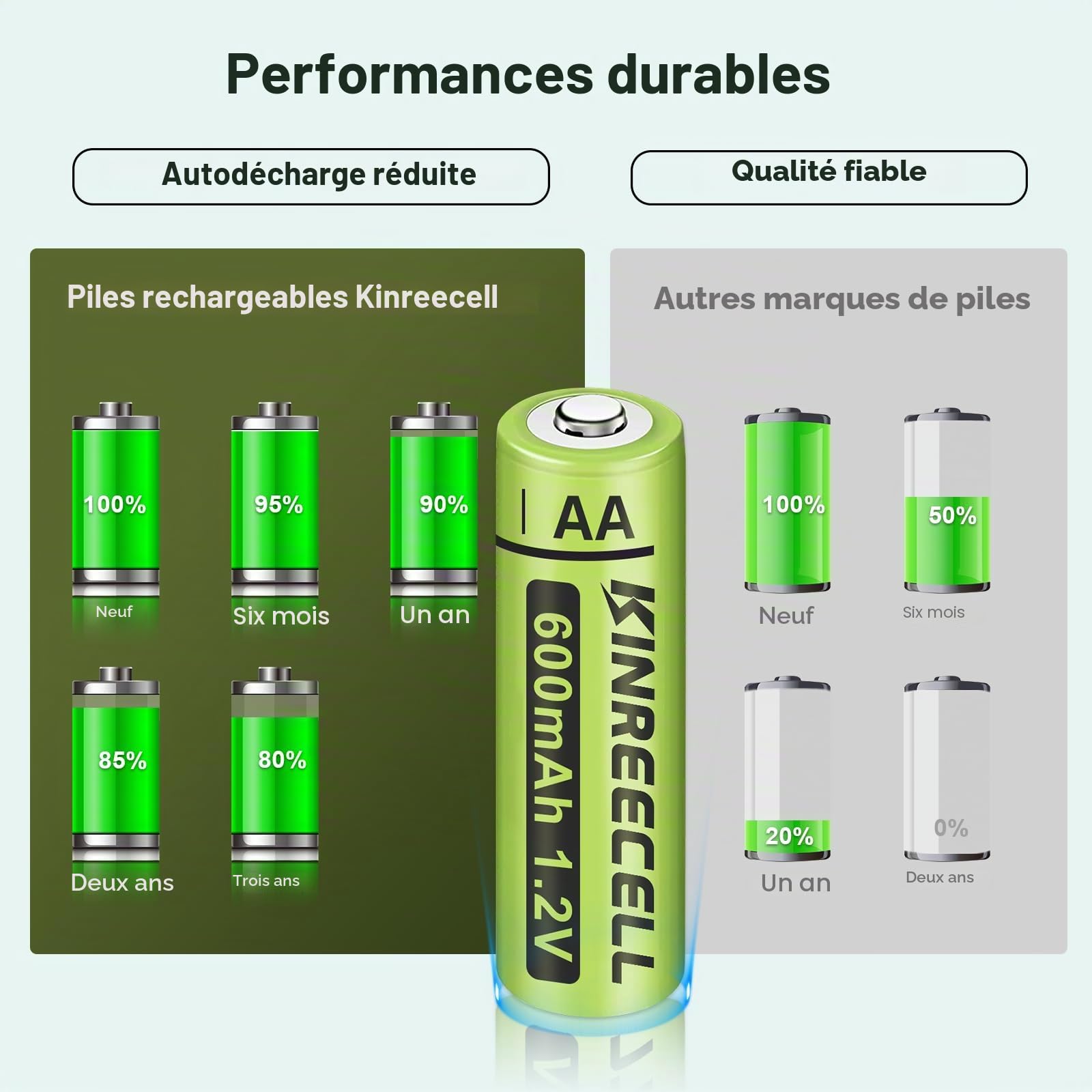 Batteries Rechargeables AA Ni-MH 1,2V pour Lampes Solaires, Guirlandes Lumineuses (Pack de 12)