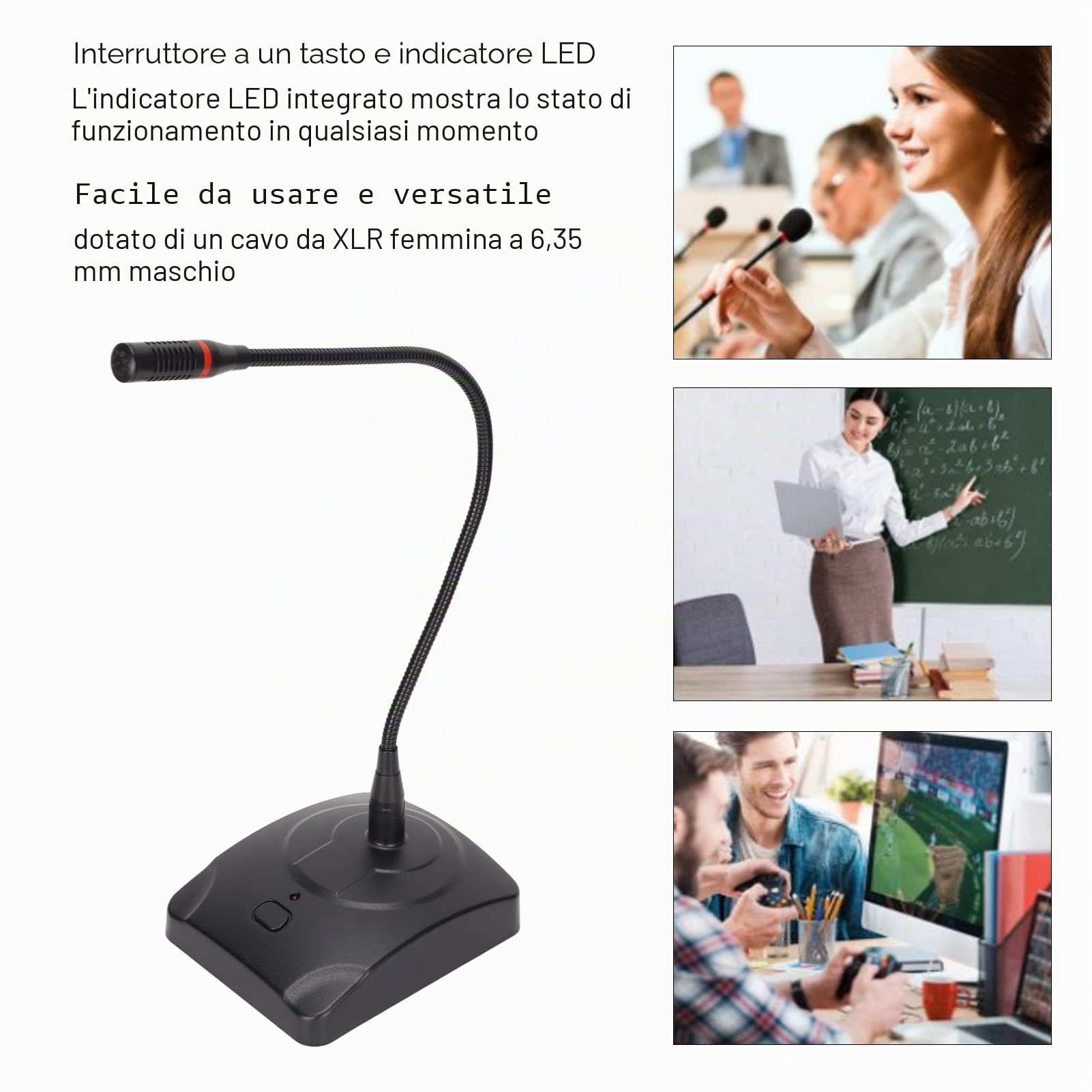 Microfono da Tavolo Cablato, Microfono a Condensatore Omnidirezionale, Collo D'oca Regolabile a 360 Gradi, con Cavo da XLR a 6,35 Mm, per Conferenze/discorso Web/registrazione di Trasmissioni, Ecc.