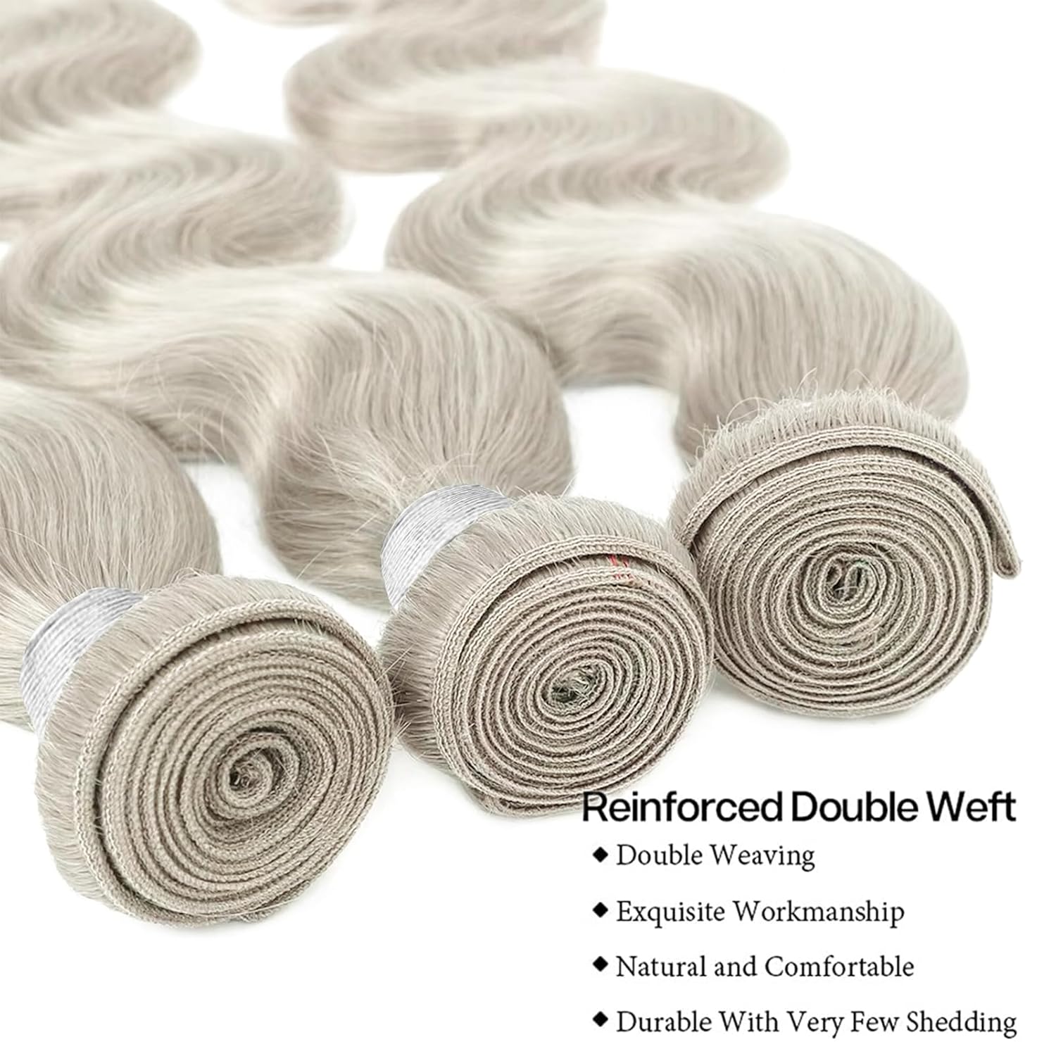 Platinum Silver Human Hair Bundles Body Wave 14 14 14 inch 100% Virgin Human Hair Weave Extensions 12A Quick Weave Bundles Double Weft