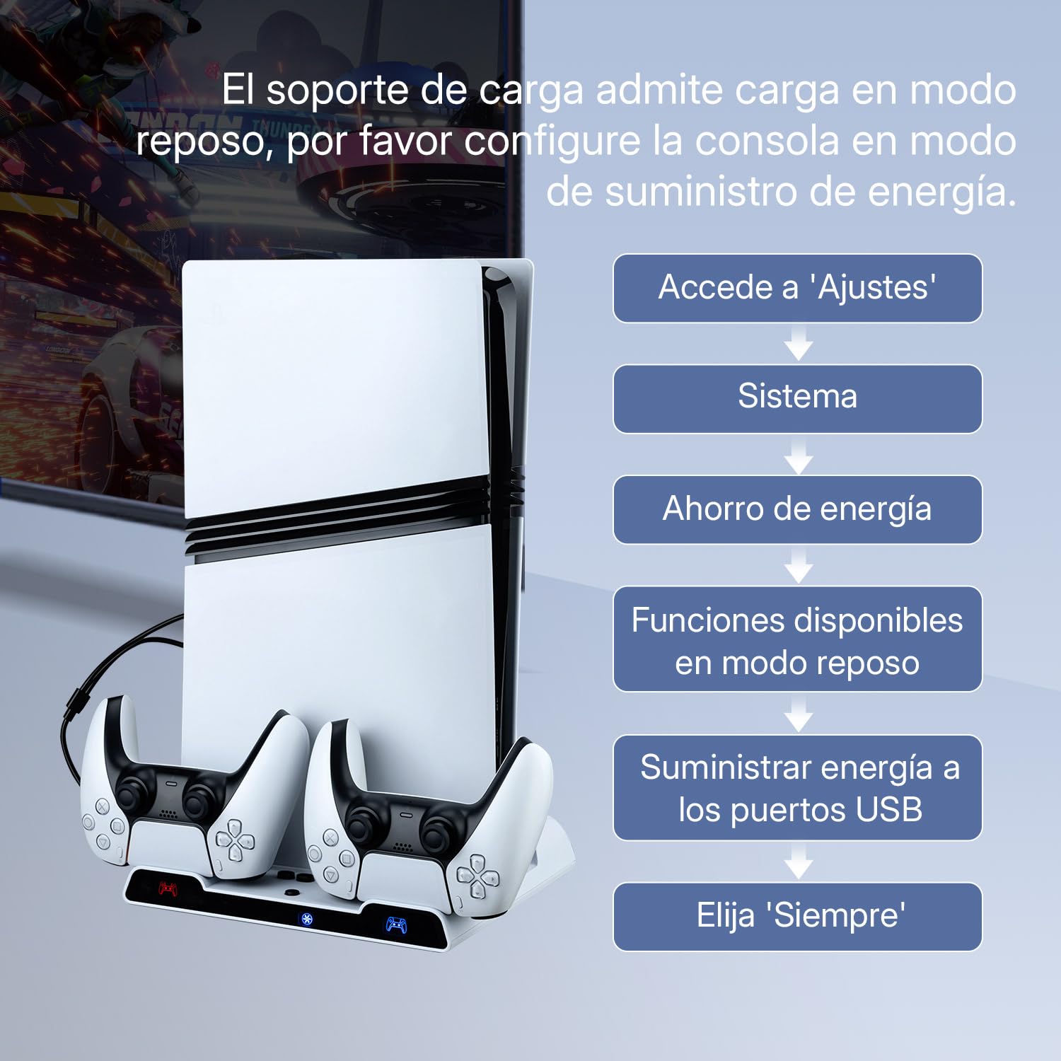 Wigearss Soporte Vertical para PS5/PS5 Slim/PS5 Pro con Ventiladores de Refrigeración, Estación de Carga para Dos Mandos, Ventilador de Enfriamiento con 3 Niveles Ajustables