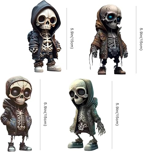 Miniatura 6 de 4 figuras de esqueleto geniales, decoración única de calavera de resina, adornos enanos de Halloween, estatua de gnomo de esqueleto para escritorio