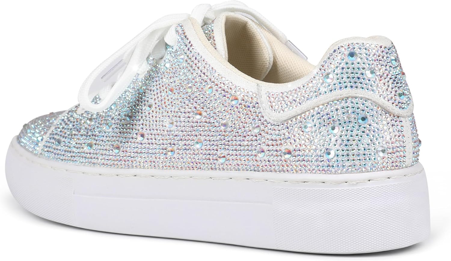 Wetviro Women's Sparkly Rhinestone Platform Sneakers, Glitter Casual Shoes for Party, Shiny Lace-Up Tennis Shoes, Low-Top Lace-Up Party Shoes