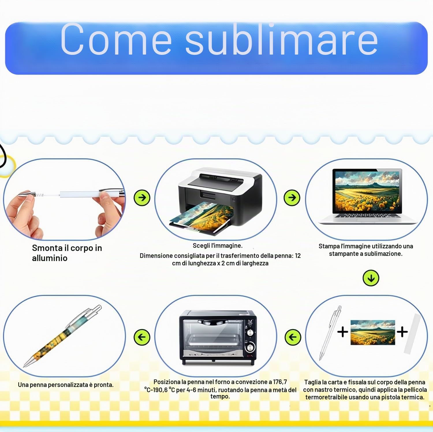 LATERN 20 Pezzi Penna a Sfera a Sublimazione, 14CM Penna a Trasferimento Termico Vuota Penna a Sfera Retrattile con Clip in Alluminio con 20 Pellicole Termoretraibili per Ufficio Scuola Natale